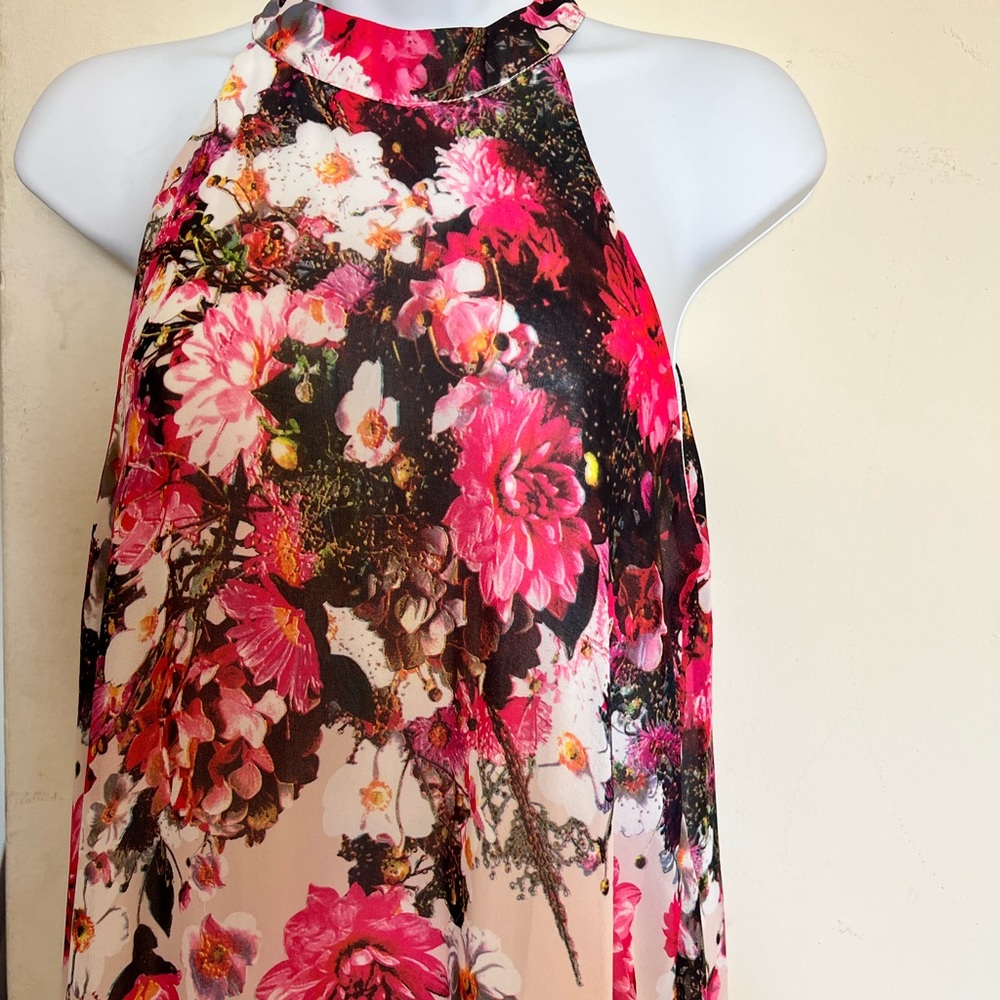 NWOT Cream and Pink Floral Sleeveless Dress